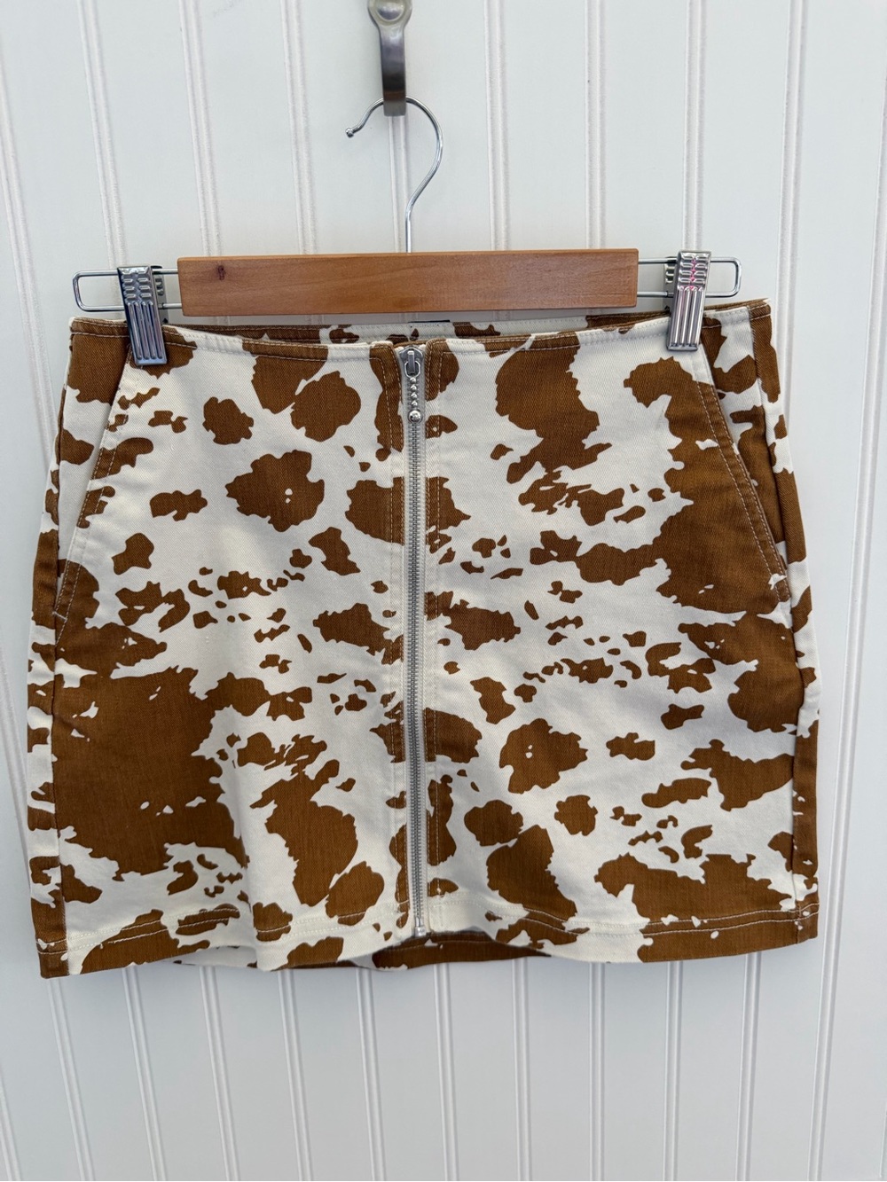 Obey Brown and Cream Cowprint Zip Mini Skirt